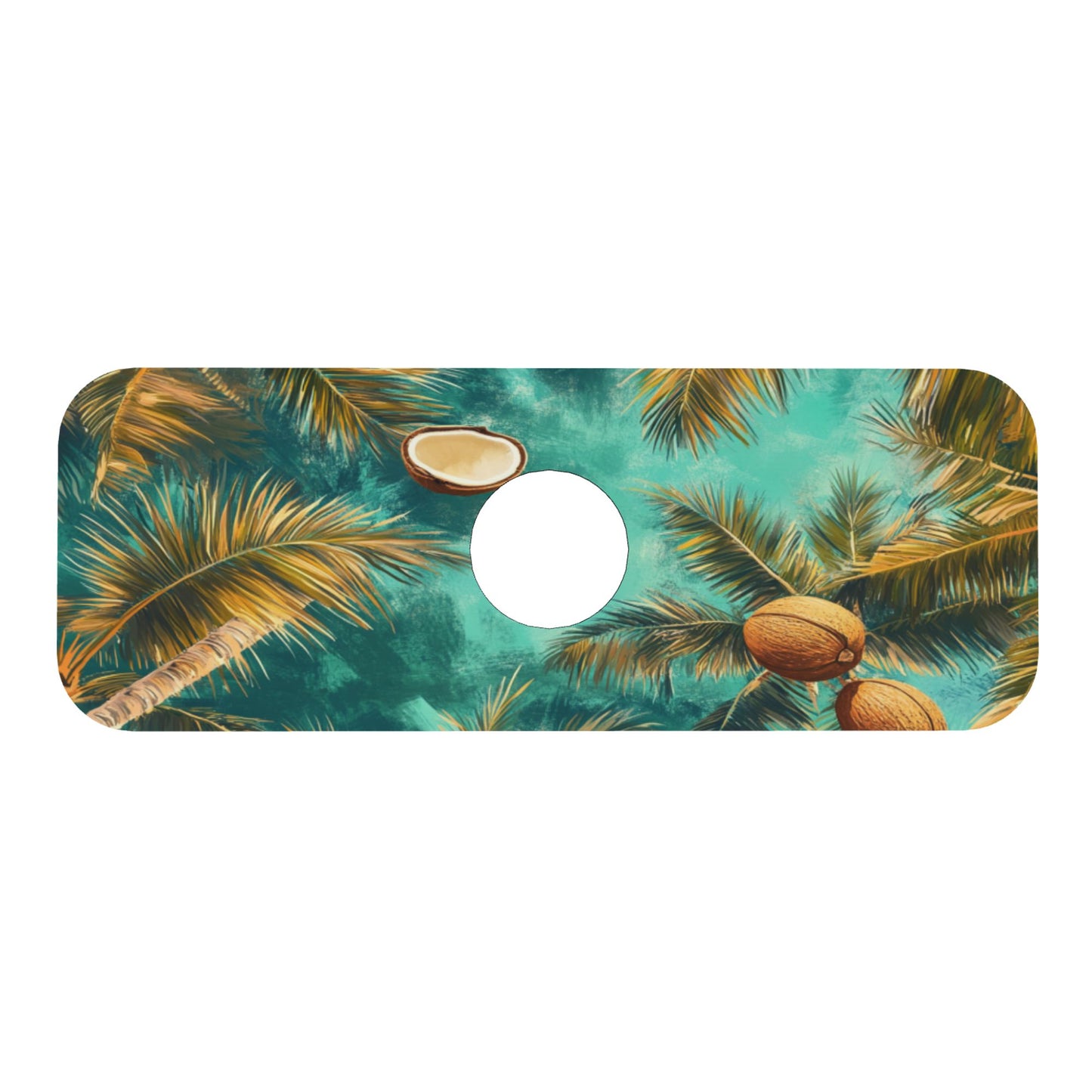 Tropical Coconut Palm Faucet Absorbent Mat – 15"x5.5" Sink Splash Guard | Non-Slip Natural Rubber Back | Fast Absorbent & Quick Dry | Washable & Cuttable