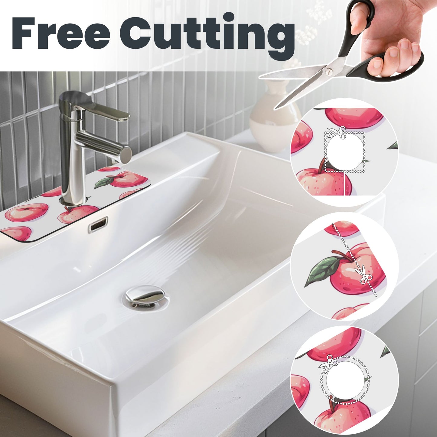 Cute Peach Design Faucet Absorbent Mat – 15"x5.5" Rubber Back Splash Guard | Cuttable, Washable Sink Counter Protector for Kitchen & Bathroom