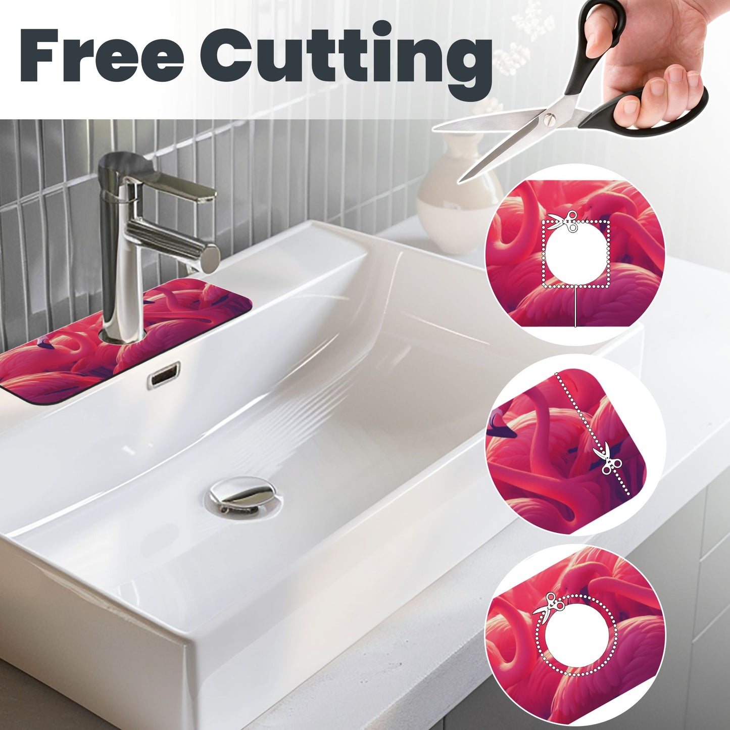 Flamingo Faucet Absorbent Mat – 15"x5.5" Sink Splash Guard with Natural Rubber Back | Cuttable, Washable Countertop Protector for Kitchen & Bathroom