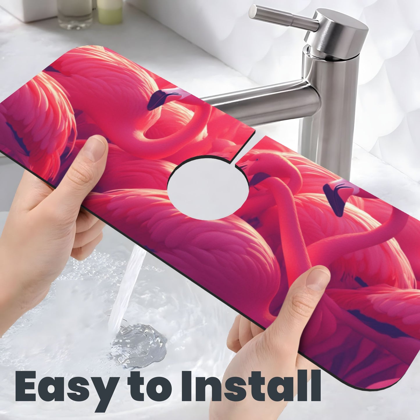 Flamingo Faucet Absorbent Mat – 15"x5.5" Sink Splash Guard with Natural Rubber Back | Cuttable, Washable Countertop Protector for Kitchen & Bathroom