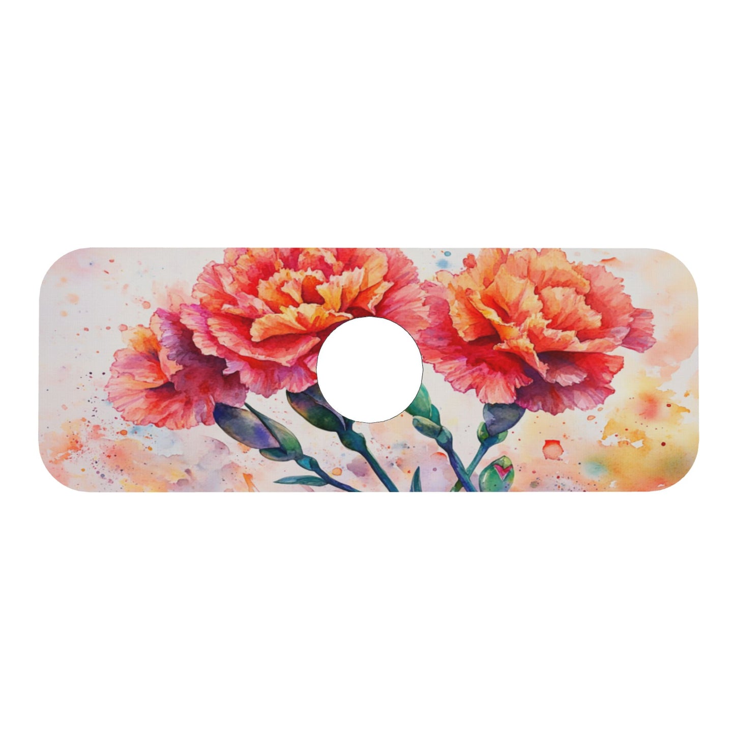 Floral Carnation Faucet Absorbent Mat – 15"x5.5" Sink Splash Guard | Quick Dry & Washable | Natural Rubber Backing | Cut to Fit | Romantic Flower Design