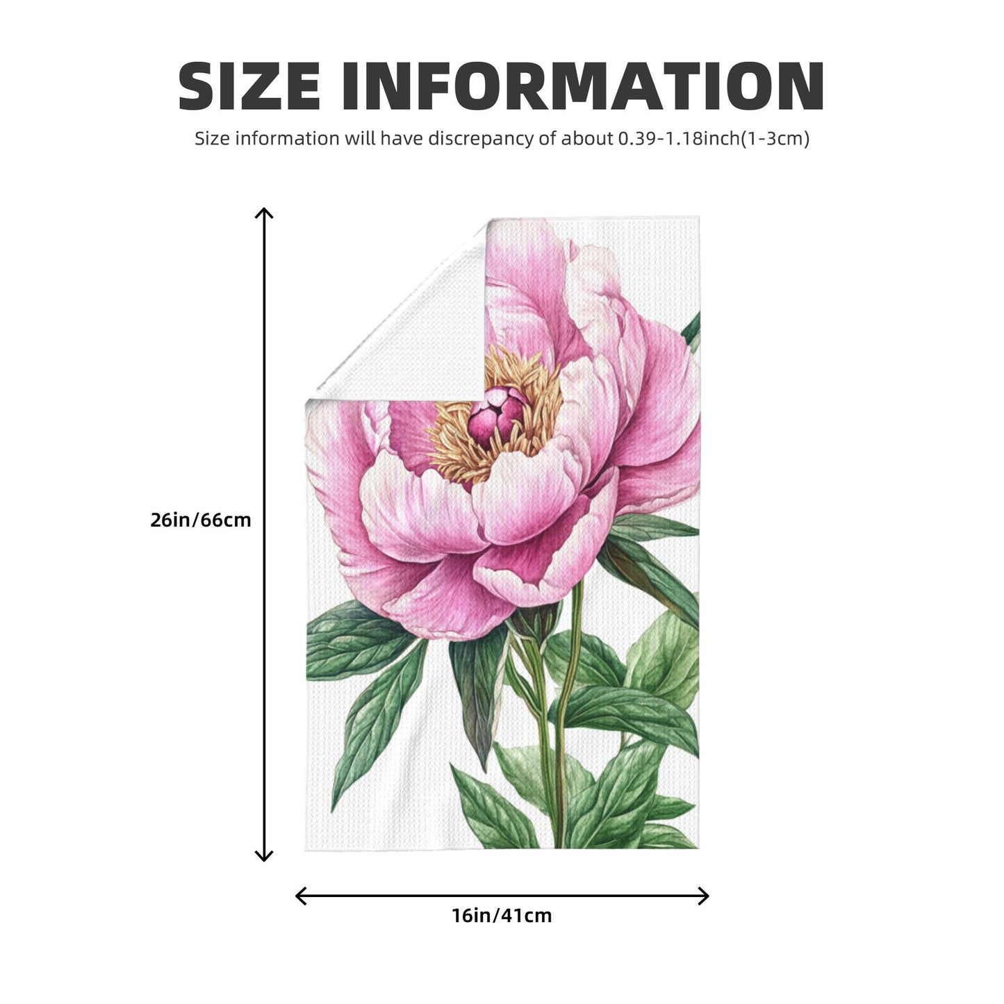 Pink Peony Waffle Weave Kitchen Towel – 16"x26" Floral Hand Towel | Super Absorbent & Quick-Dry | Soft & Durable for Home Decor