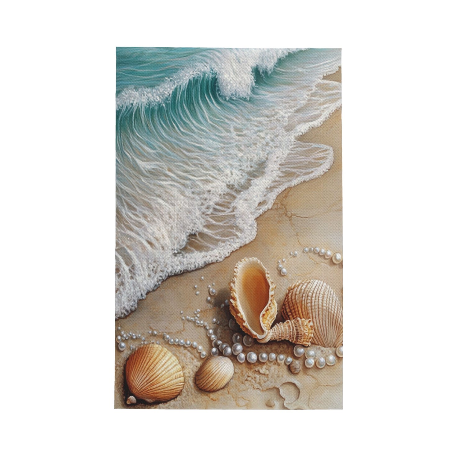Waffle Weave Kitchen Towel with Seashell Beach Design | 16"x26" Soft & Absorbent Tea Towel | Fast-Drying Decorative Hand Towel for Kitchen Use