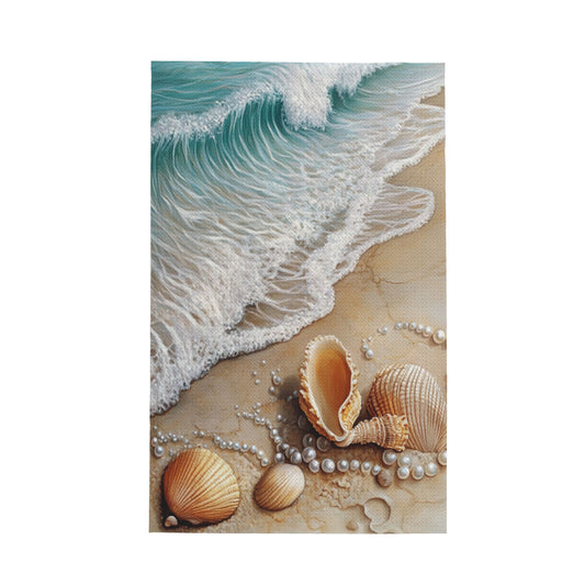 Waffle Weave Kitchen Towel with Seashell Beach Design | 16"x26" Soft & Absorbent Tea Towel | Fast-Drying Decorative Hand Towel for Kitchen Use